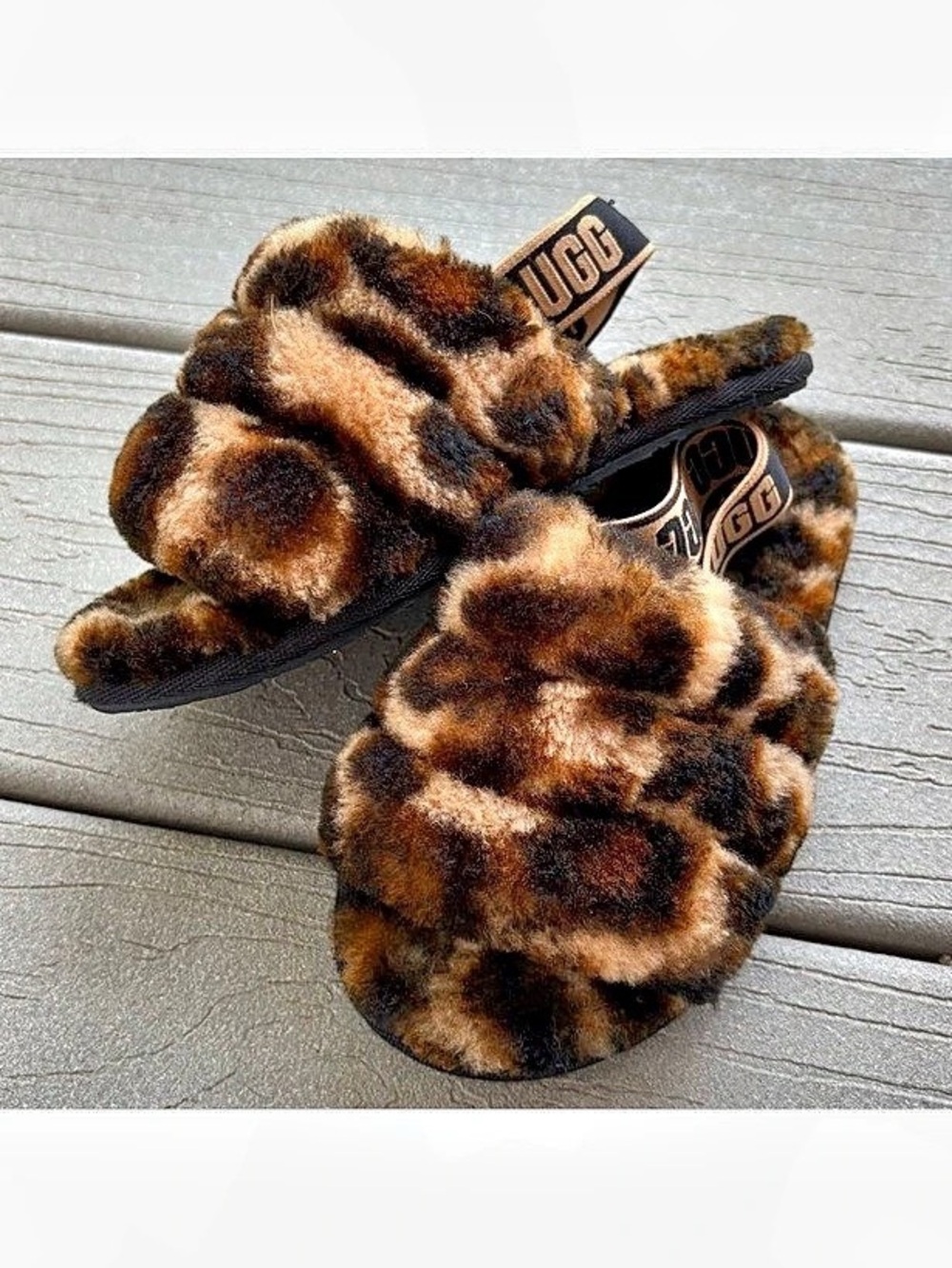 UGG Fluff Yeah  Animal Print Slippers Brown